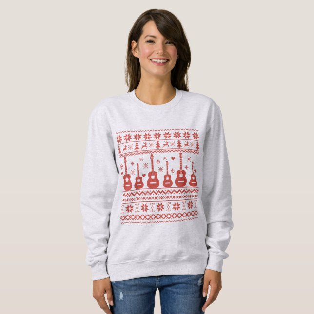 Sweatshirt Vilain joyeux pull de Noël guitare acoustique (Devant entier)