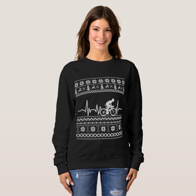 Sweatshirt Vilain pull Joyeux Noël à vélo (Devant entier)
