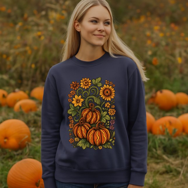 Sweatshirt Vins citrouilles et fleurs d'automne Halloween (Créateur téléchargé)