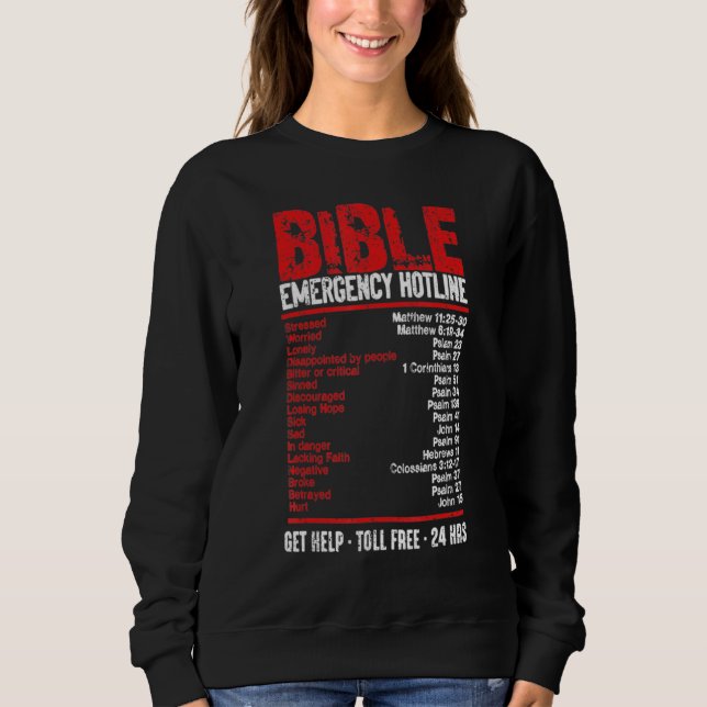 Sweatshirt Vintage Bible Emergency Numbers  Hotline Verses (Devant)