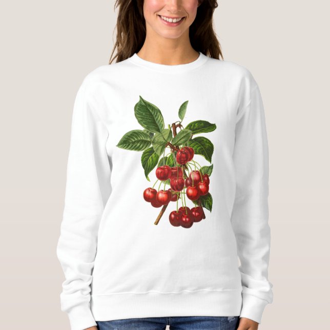 Sweatshirt Vintage Botanique Cerises rouges Imprimer (Devant)