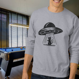 Sweatshirt Vintage Chat Noir Bateau Spatial UFO Drôle 