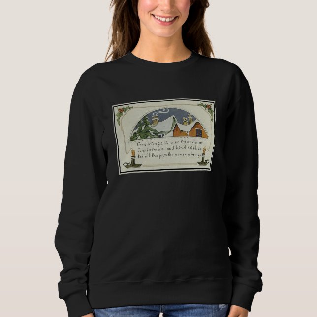 Sweatshirt Vintage Christmas Joy Snow Covered Homes  1924  (Devant)