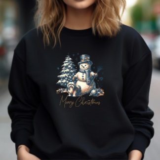 Sweatshirt Vintage Christmas Snowman and Dog