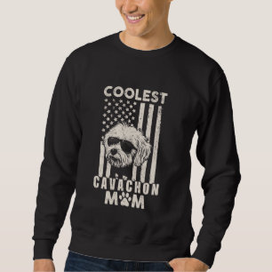 Sweatshirt Vintage Coolest Cavachon Maman USA American Flag F