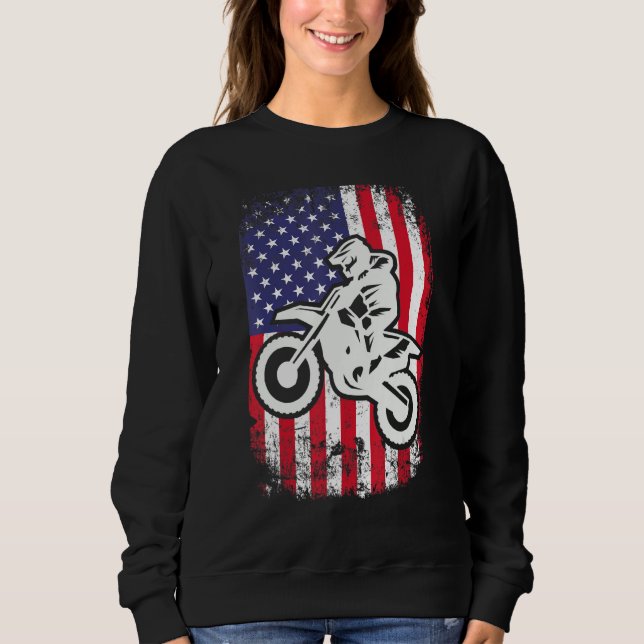 Sweatshirt Vintage Dirt Bike Motocross American Flag Motocros (Devant)