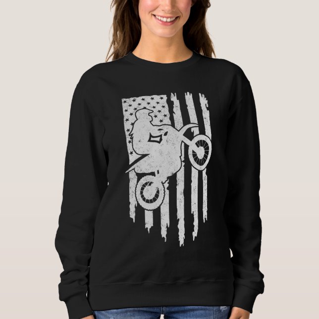 Sweatshirt Vintage Dirt Bike Motocross American Flag Motocros (Devant)
