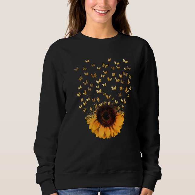 Sweatshirt Vintage Hippie Girl and Butterflies Sunflower Wome (Devant)