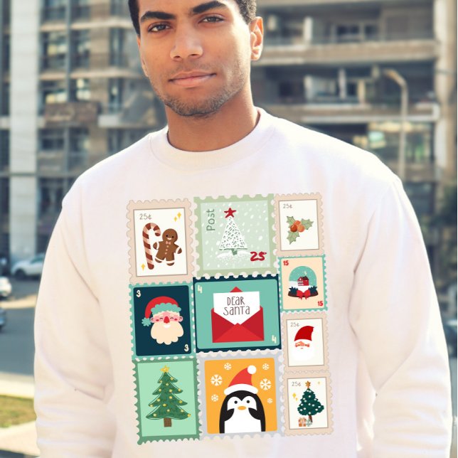 Sweatshirt Vintage Holiday Postage Stamp Christmas Design  (Créateur téléchargé)