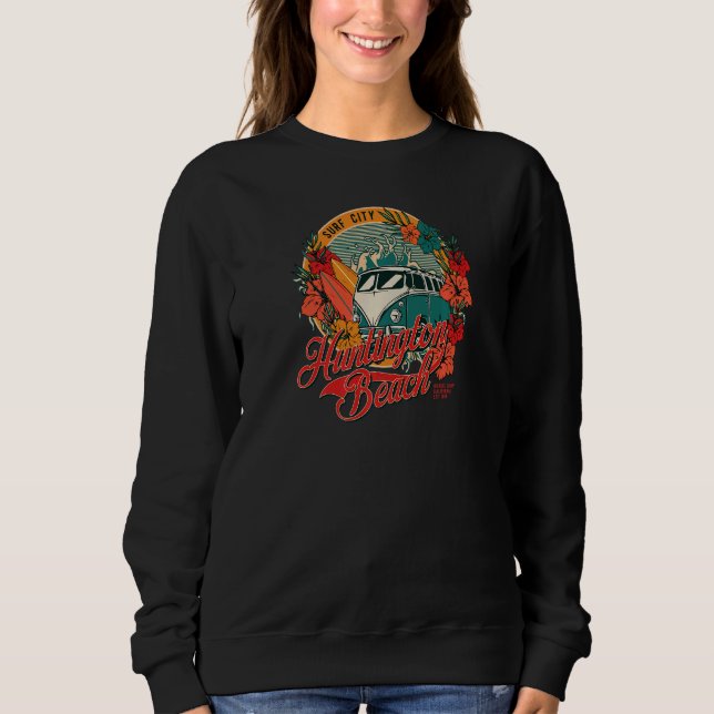 Sweatshirt Vintage Huntington Beach Surfing Van Hibiscus & Su (Devant)