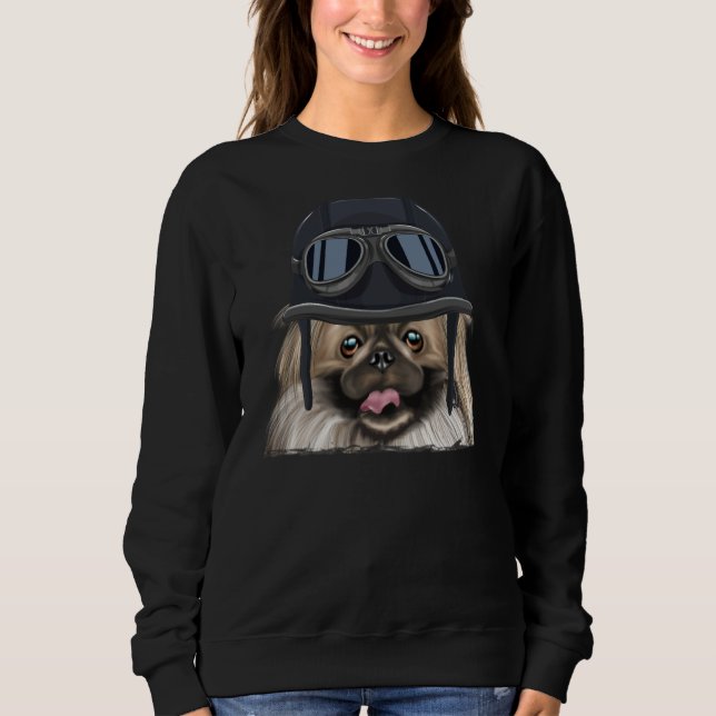 Sweatshirt Vintage Motorcycle Helmet Pekingese (Devant)