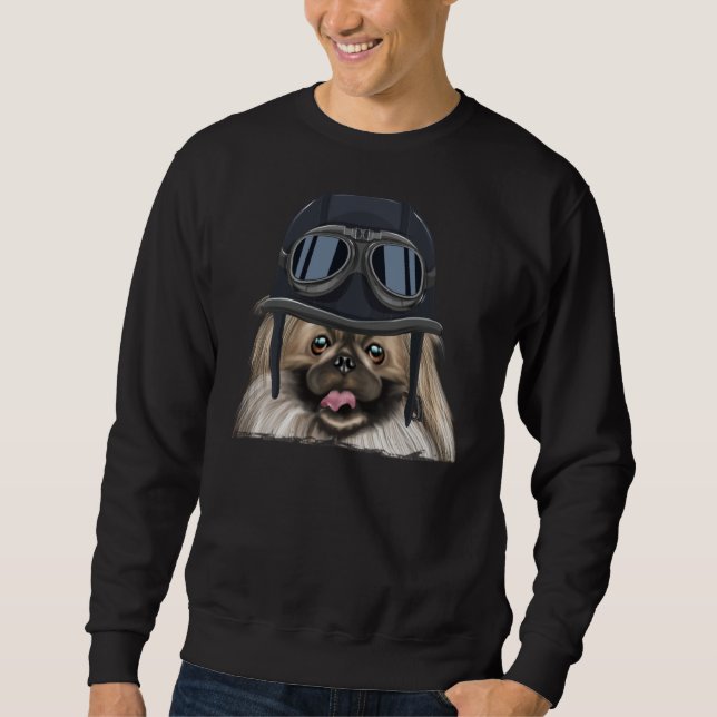 Sweatshirt Vintage Motorcycle Helmet Pekingese (Devant)