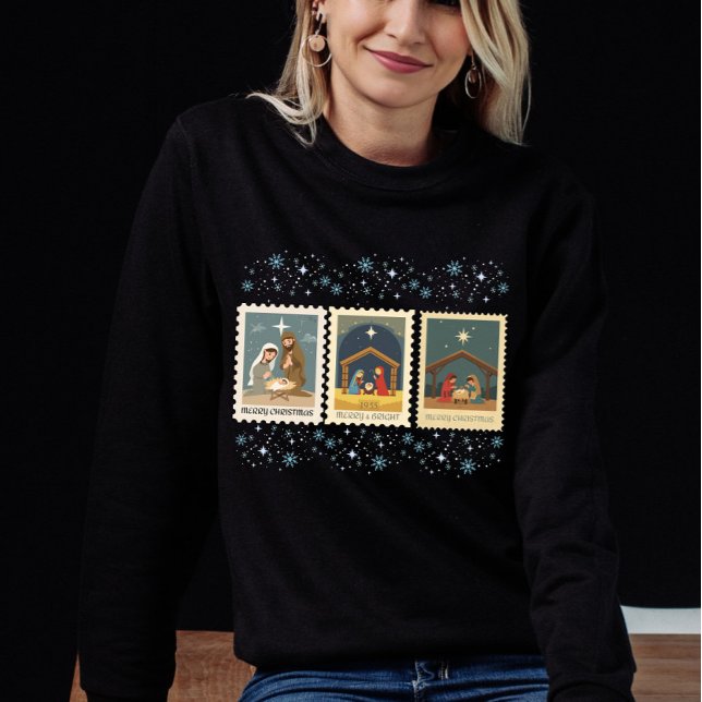 Sweatshirt Vintage Nativity Christmas Stamps Collection  (Créateur téléchargé)