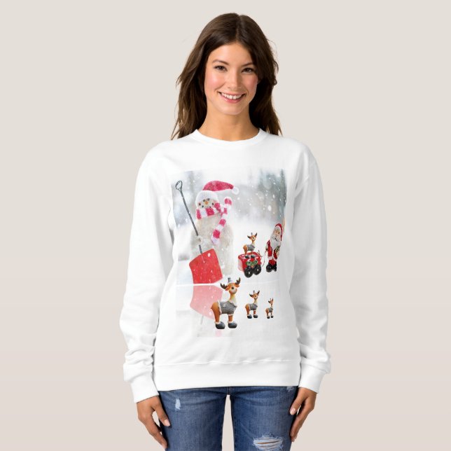 Sweatshirt Vintage Père Noël Snowman Reindeer (Devant entier)