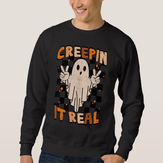 Sweatshirt Vintage Retro Checkered Spooky Ghost  Halloween (Devant)