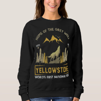 Sweatshirt Vintage Retro Grey Wolf Yellowstone National Park