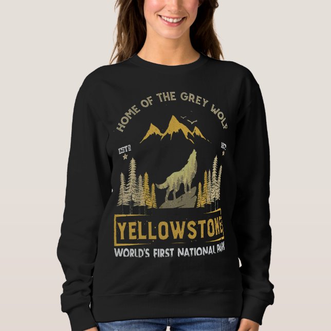 Sweatshirt Vintage Retro Grey Wolf Yellowstone National Park (Devant)