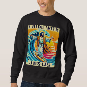 Sweatshirt Vintage Retro Sunset I Ride Avec Jesus Surfing Jes