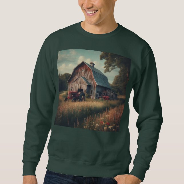 Sweatshirt Vintage rustic barn and old tractors (Devant)