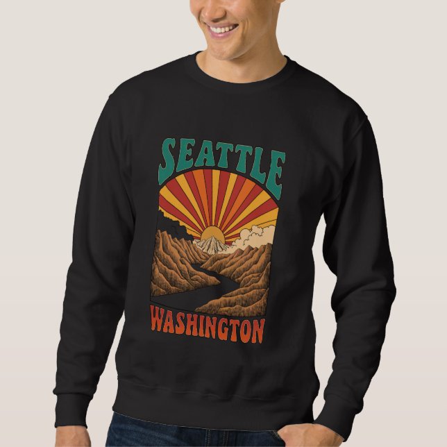 Sweatshirt Vintage Seattle Washington Mountains et Sunset Re (Devant)