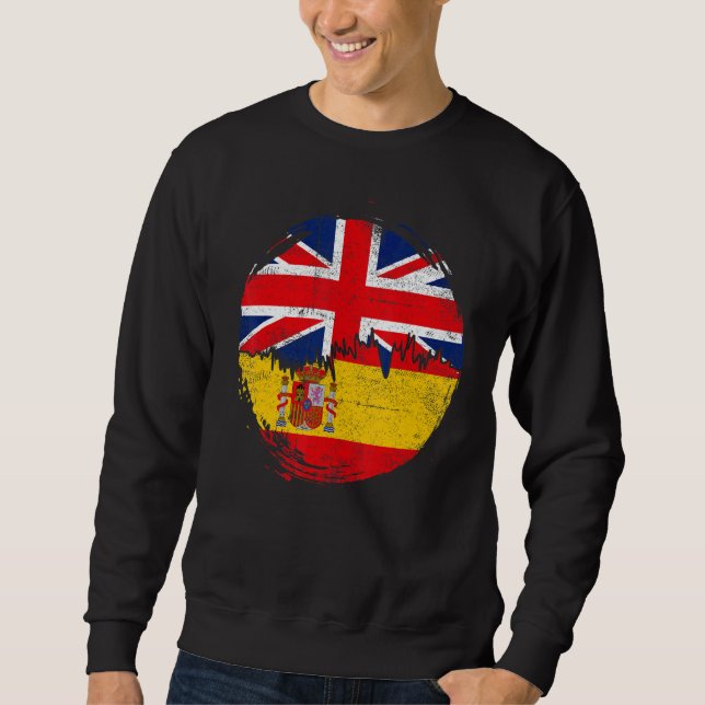 Sweatshirt Vintage Spanish with British Flag Roots Spain (Devant)