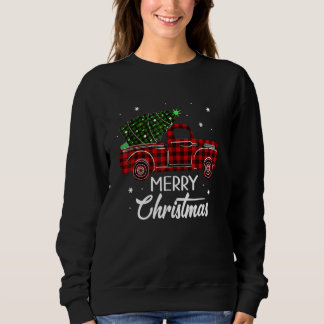 Sweatshirt Vintage Style Farm Red Truck With Christmas Tree