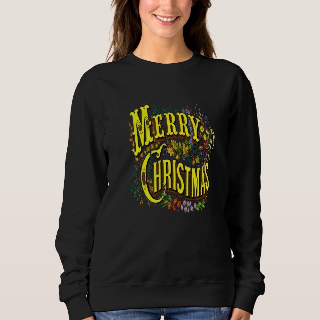 Sweatshirt Vintage Style Merry Christmas Holiday Greeting Vec (Devant)