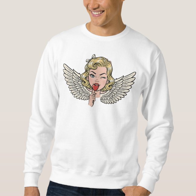 Sweatshirt Vintage Wink Angel: Retro Pop Art Heart (Devant)