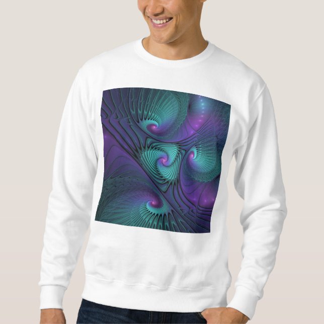 Sweatshirt Violet Rencontre Turquoise Moderne Art Fractal Abs (Devant)