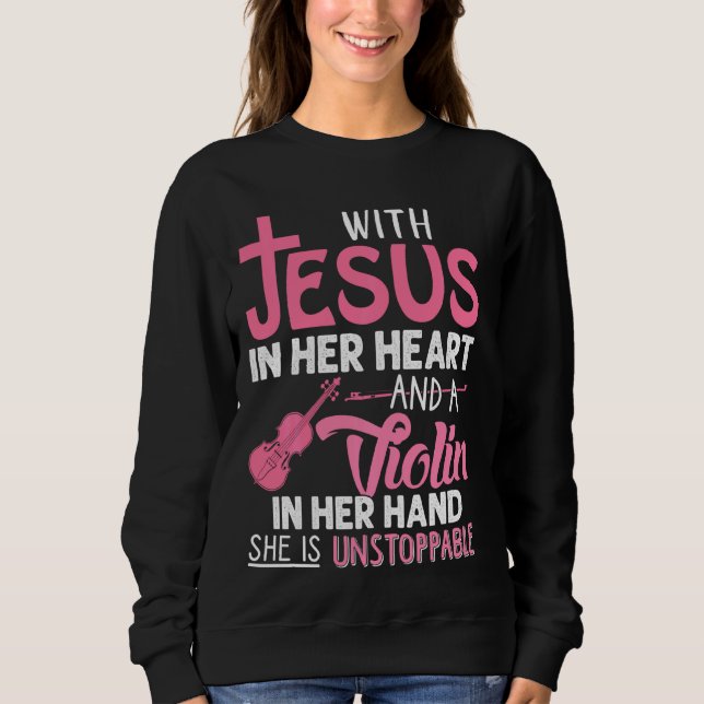 Sweatshirt Violon Avec Jésus Dans Son Coeur Violoniste (Devant)