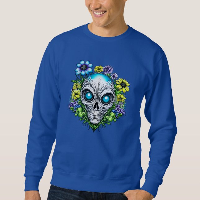 Sweatshirt Visage Alien et fleurs Ai Art (Devant)