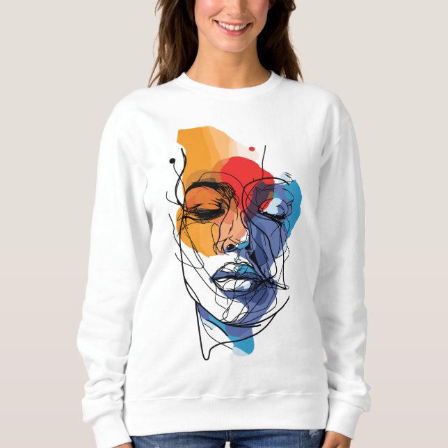 Sweatshirt Visage d'art en ligne fluide abstrait (Devant)