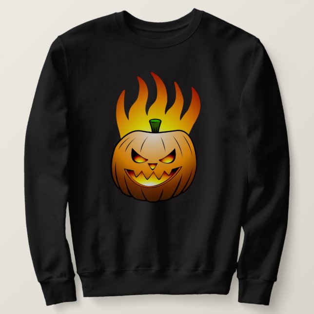 Sweatshirt Visage de citrouille enflammé d'Halloween (Design devant)