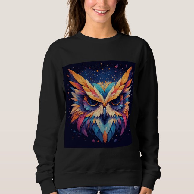 Sweatshirt Visage de hibou géométrique coloré (Devant)