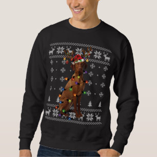 Sweatshirt Vizsla Christmas Light Reindee Chien Santa Hat Ugl