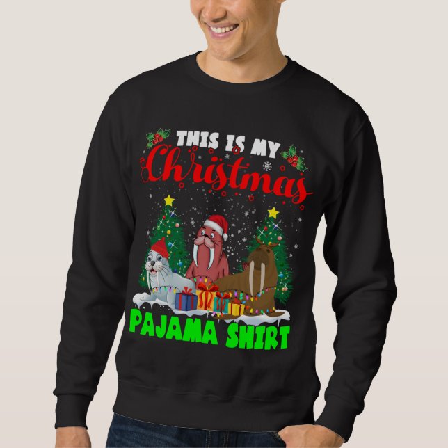 Sweatshirt Voici ma chemise de Noël en pyjama Père Noël ELF R (Devant)
