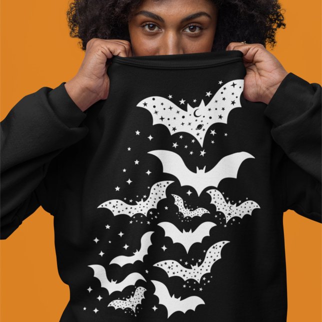 Sweatshirt Voler Halloween Galaxy Bats blancs et étoiles (Créateur téléchargé)