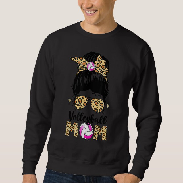 Sweatshirt Volleyball Maman Leopard Messy Bun Bun Ball Maman' (Devant)