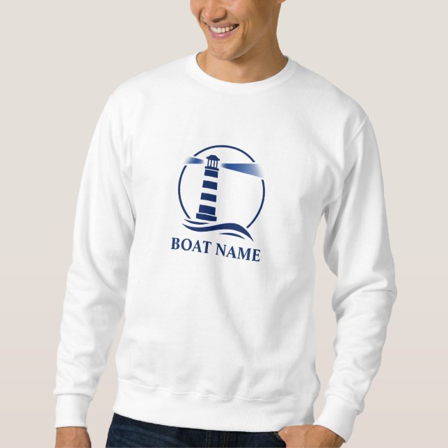 Sweatshirt Votre bateau ou nom & Navy Blue Nautical Lighthous (Devant)