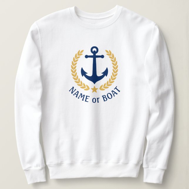 Sweatshirt Votre nom de bateau Ancre Gold Laurel Star White (Design devant)