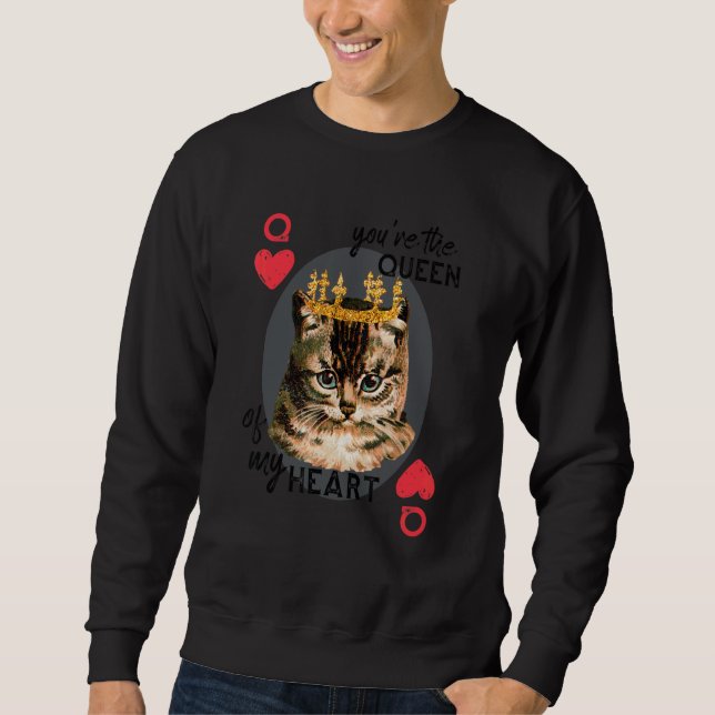 Sweatshirt Vous êtes la Reine de mon coeur Rouge Coeur Chat M (Devant)
