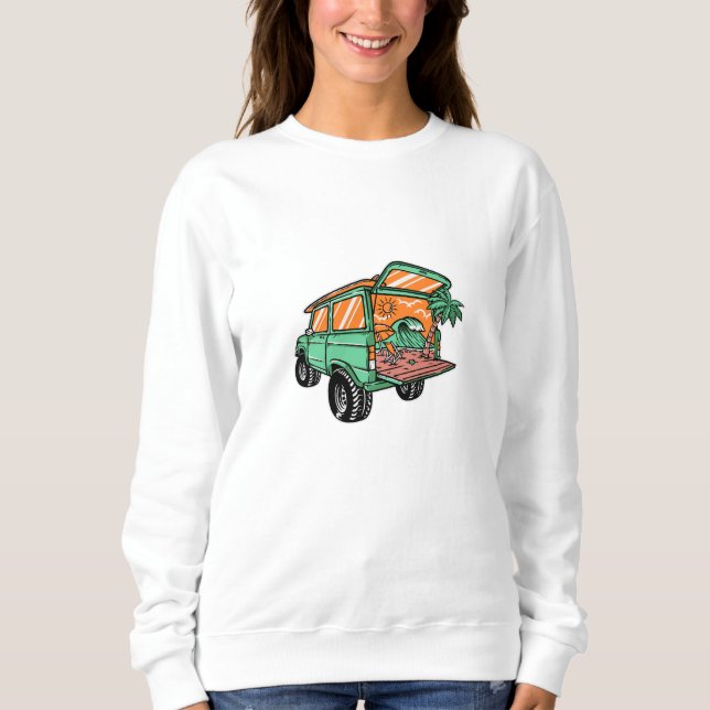 Sweatshirt Vue sur la plage dans la voiture Illustration été  (Devant)