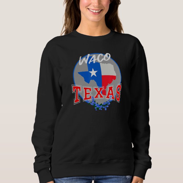 Sweatshirt Waco Texas in Red  White  & Blue Bonnet Flower (Devant)