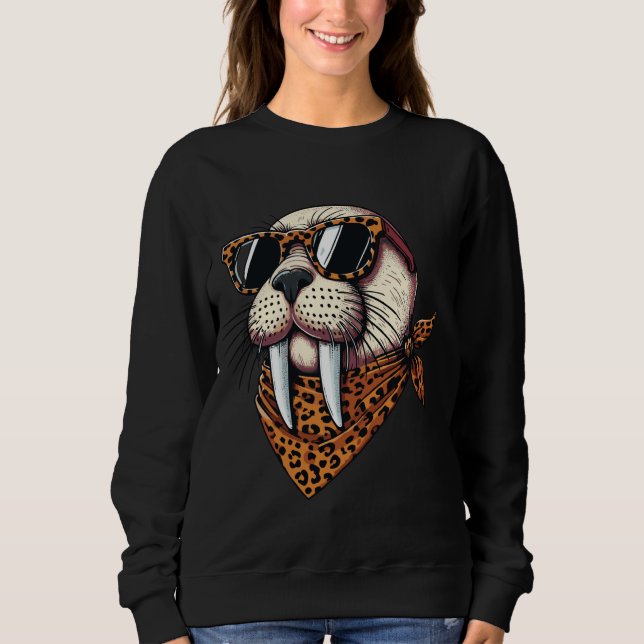 Sweatshirt Walrus portant un léopard Écarf animal portant du  (Devant)