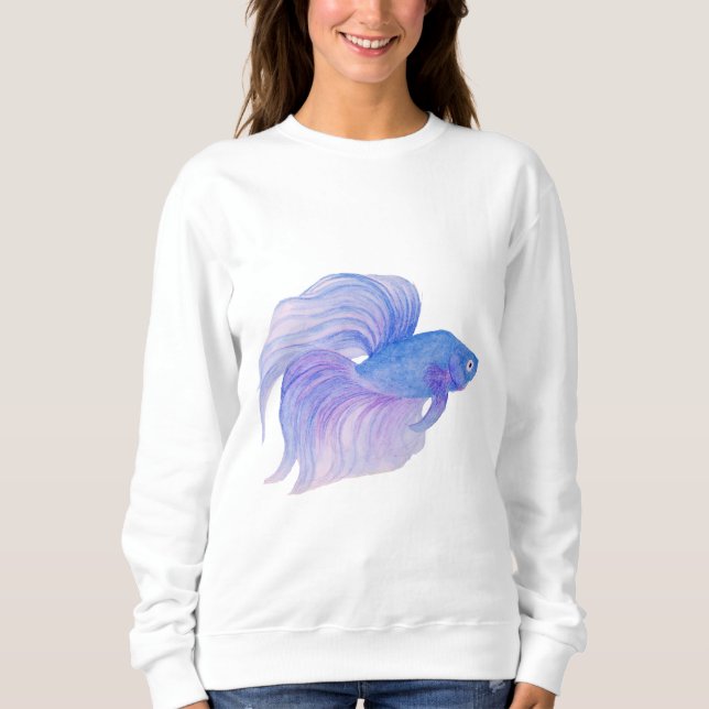 Sweatshirt Watercolor Blue Betta Fish (Devant)