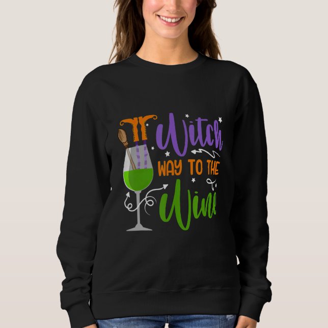Sweatshirt Way To The Wine Halloween Witch Cool Tee (Devant)