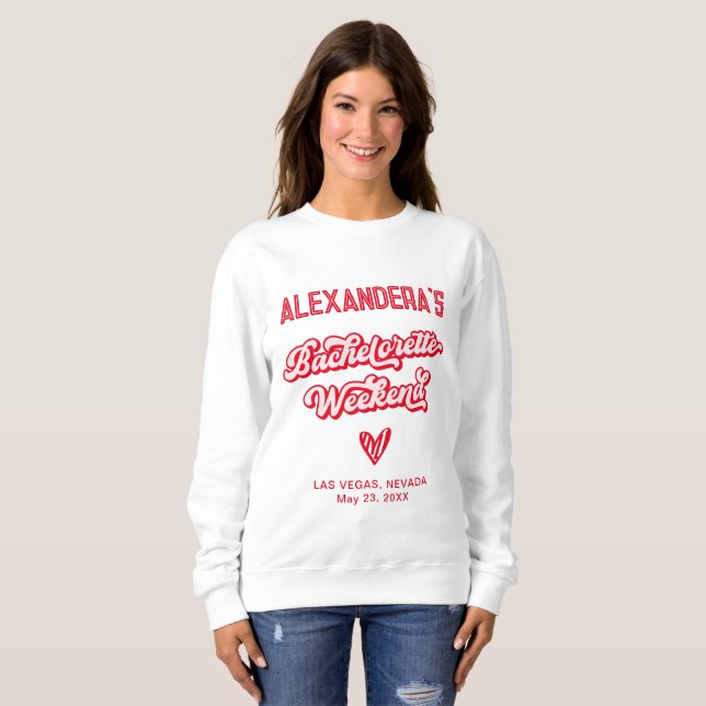 Sweatshirt Week-end entre filles en rose et rouge (Devant entier)