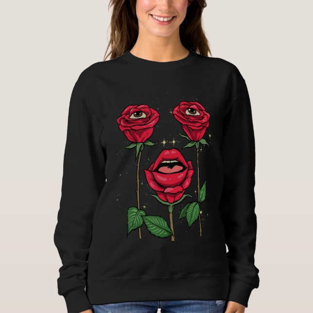 Sweatshirt Weirdcore Aesthetic Peeping Red Roses Flower Flora (Devant)