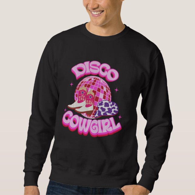 Sweatshirt Western Cowgirl Yeehaw Pink Disco Ball Cowboy Boot (Devant)