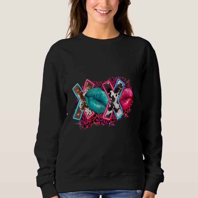 Sweatshirt Western Xoxo Lip Cowhide Leopard Valentine's Day (Devant)